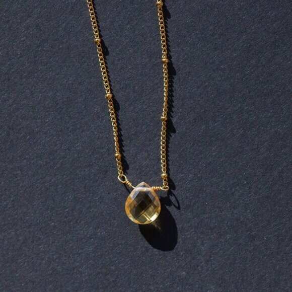 Citrine Pendant Necklace Gorgeous Everyday Necklace Waterproof Non-Tarnish Gold - Picture 7 of 12